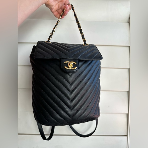 ✨CHANEL✨ Chevron Urban Spirit Black Backpack Gold Chain - Picture 15 of 15